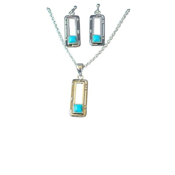 Montana Silversmiths Jewelry - Montana Silversmiths Jewelry Set Rectangle Earrings & Necklace Turquoise Silver